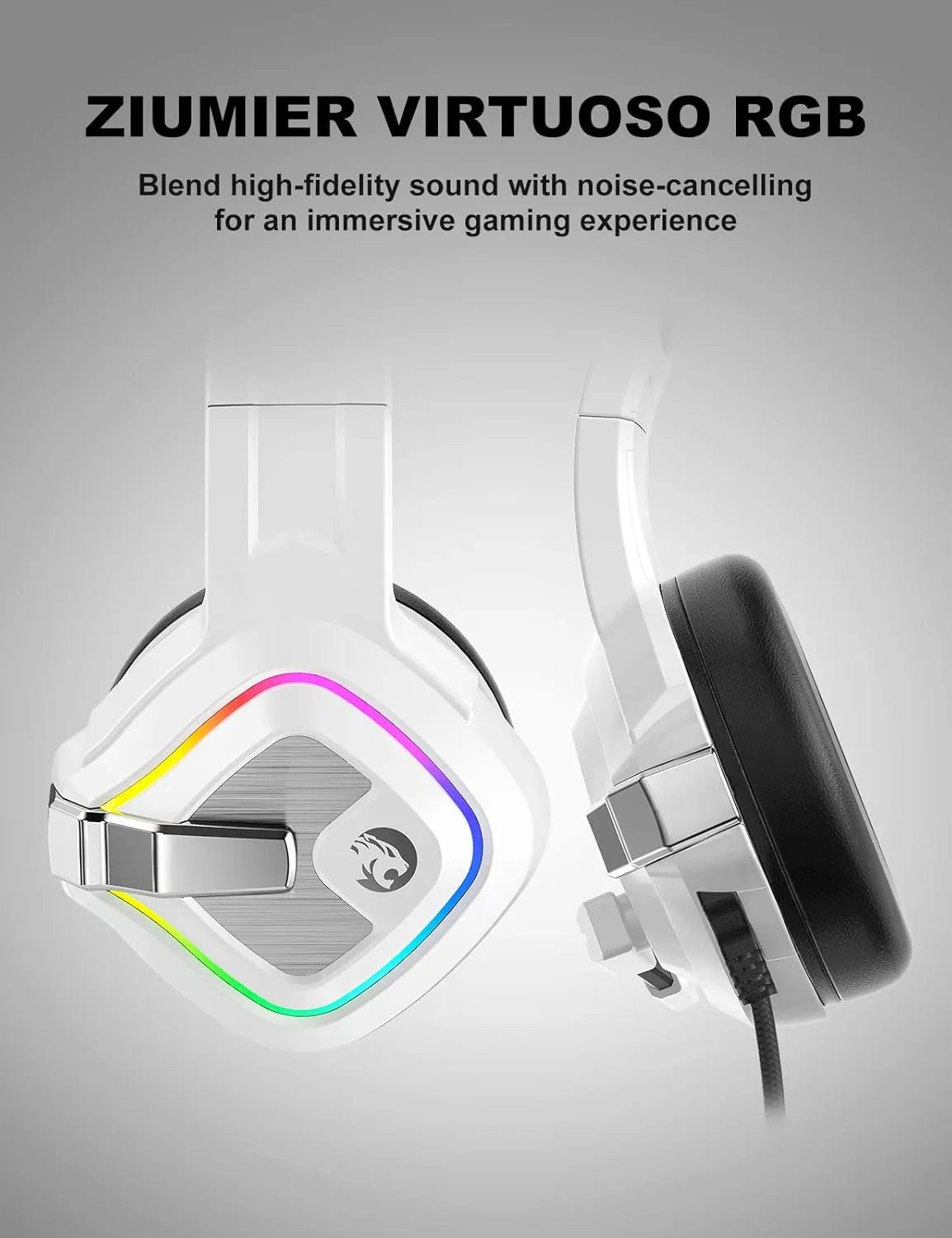 ZIUMIER White Gaming Headset for PC, PS4, PS5, Xbox One, Xbox Series S/X, Switch, Noise Canceling Microphone, Stereo Surround Sound, 3.5mm Wired Gaming Headphones